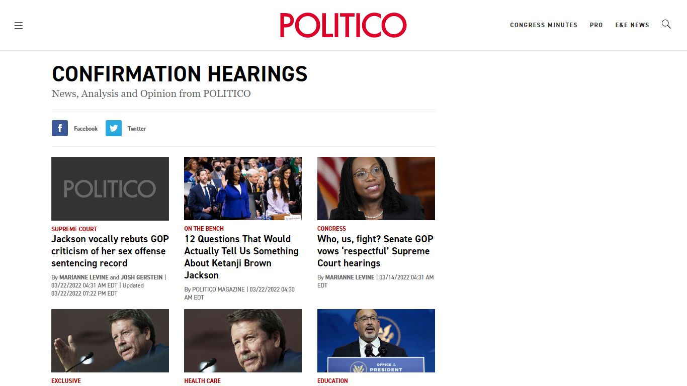 Confirmation Hearings - POLITICO